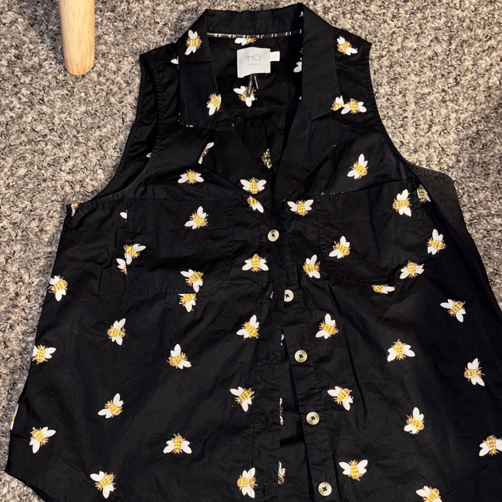 HD in Paris Black Top with Bee Embroidery